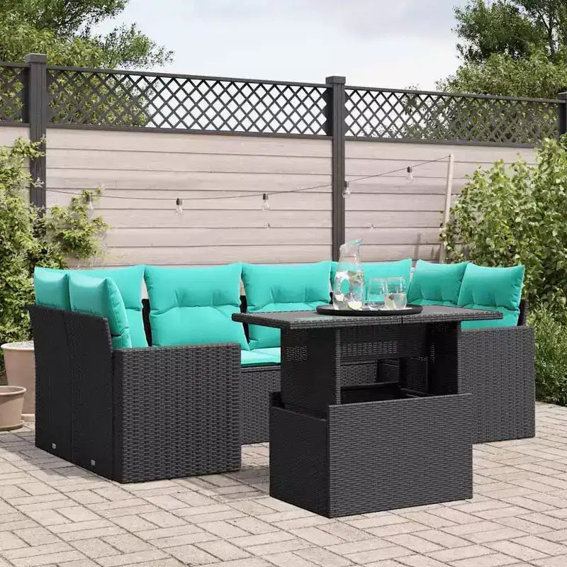 vidaXL Salon de jardin avec coussins et table d'extérieur 7 pièces en résine tressée