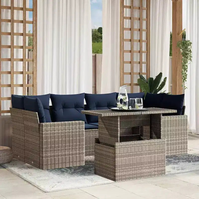 vidaXL Salon de jardin avec coussins et table d'extérieur 7 pièces en résine tressée
