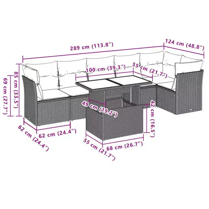 vidaXL Ensemble de canapé de jardin 7 pièces avec coussins résine tressée
