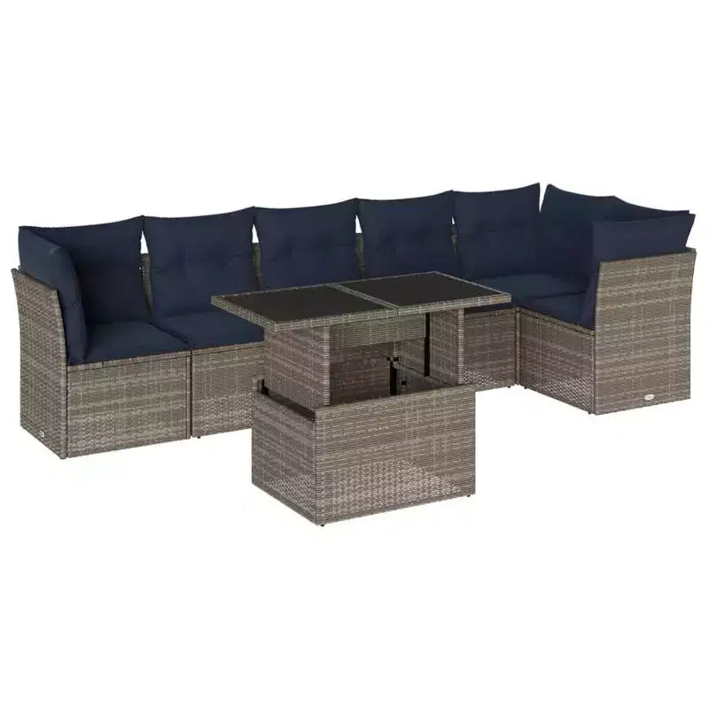 vidaXL 7 Piece Garden Sofa Set with Cushions Poly Rattan