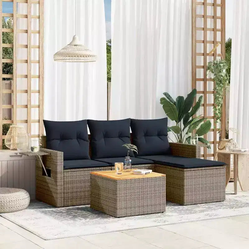 vidaXL Ensemble de canapés de jardin 5 pièces avec coussins en résine tressée gris