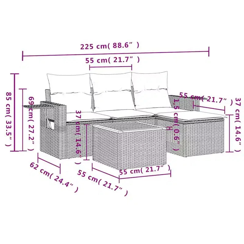 vidaXL Ensemble de canapés de jardin 5 pièces avec coussins en résine tressée gris