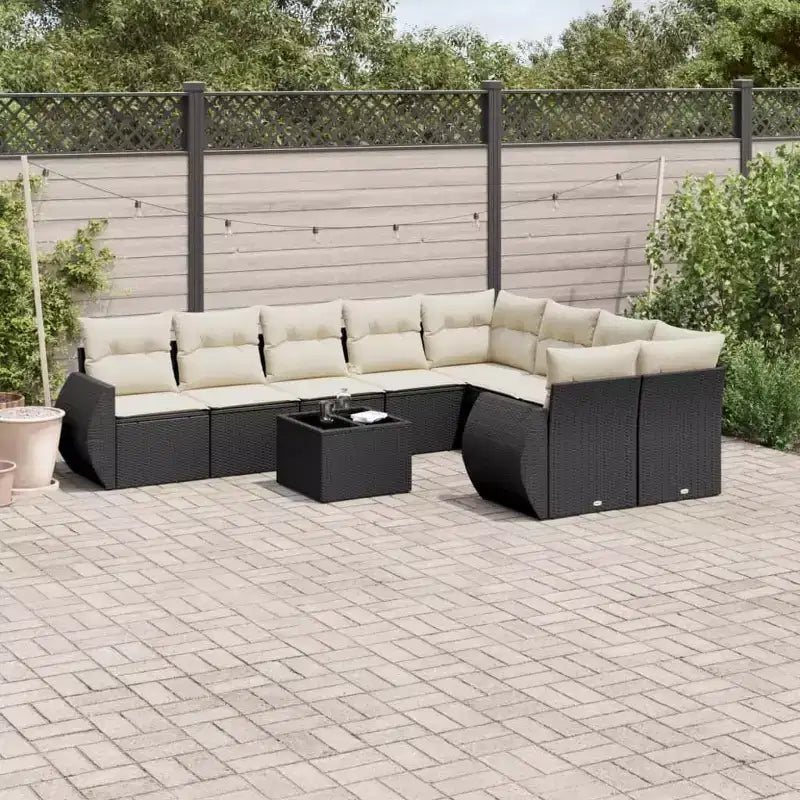vidaXL Salon de jardin 10 pcs avec coussins résine tressée marron