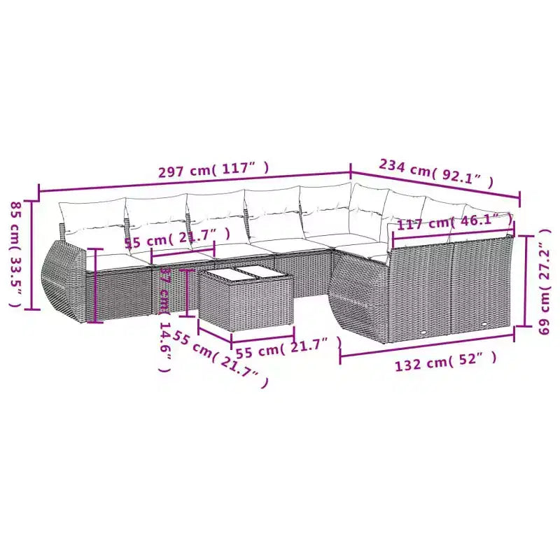 vidaXL Salon de jardin 10 pcs avec coussins résine tressée marron