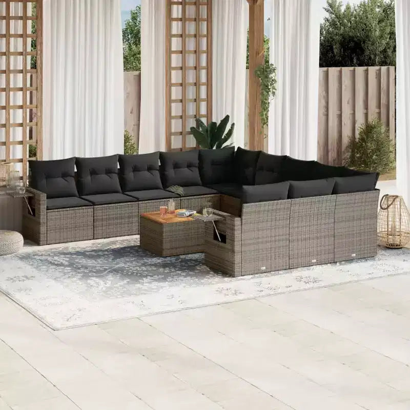 vidaXL Salon de jardin 12 pcs avec coussins résine tressée noire