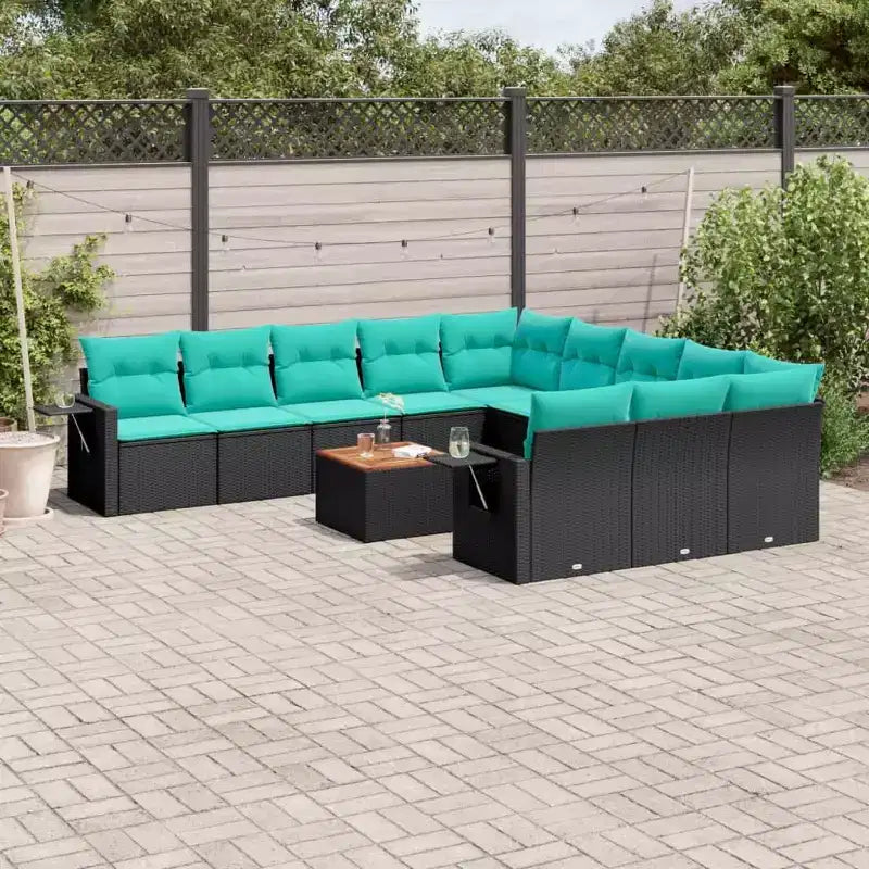 vidaXL Salon de jardin 12 pcs avec coussins résine tressée noire