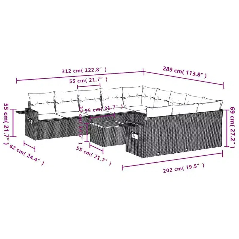 vidaXL Salon de jardin 12 pcs avec coussins résine tressée noire