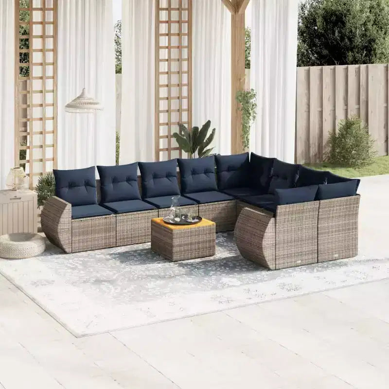 vidaXL Salon de jardin 10 pcs avec coussins résine tressée