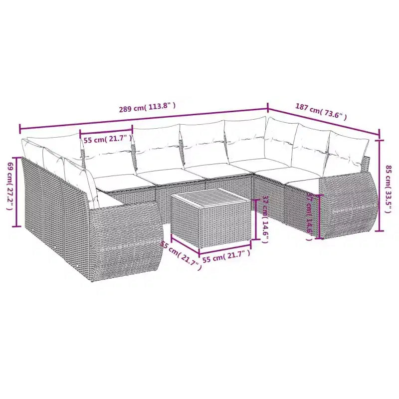 vidaXL Salon de jardin 10 pcs avec coussins résine tressée