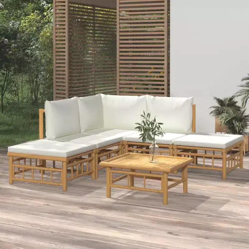 vidaXL Salon de jardin 5 pièces avec coussins Bambou