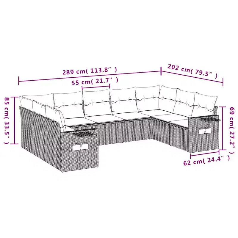vidaXL Salon de jardin 10 pcs avec coussins Résine tressée