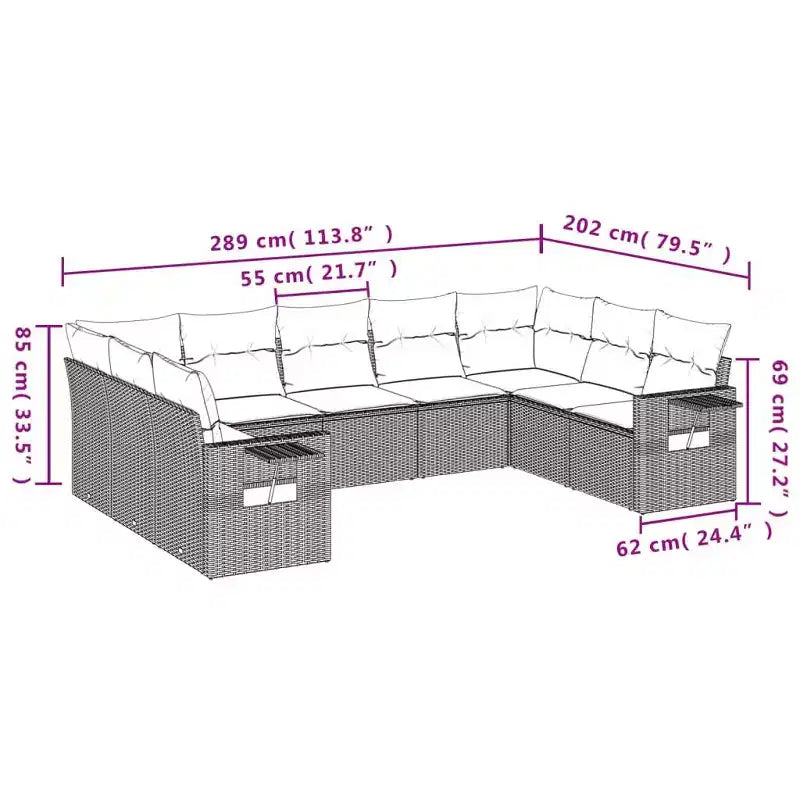 vidaXL Salon de jardin 10 pcs avec coussins Résine tressée