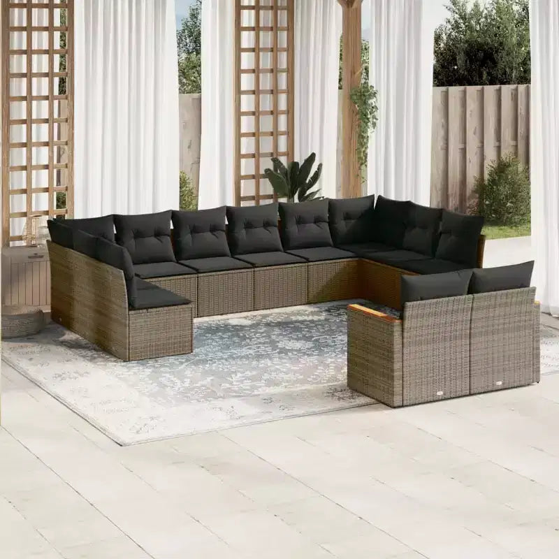 vidaXL Salon de jardin 12 pcs avec coussins résine tressée