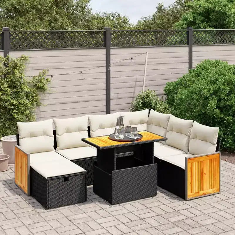 vidaXL Salon de jardin 8 pièces en résine tressée avec coussins, modulable et table réglable