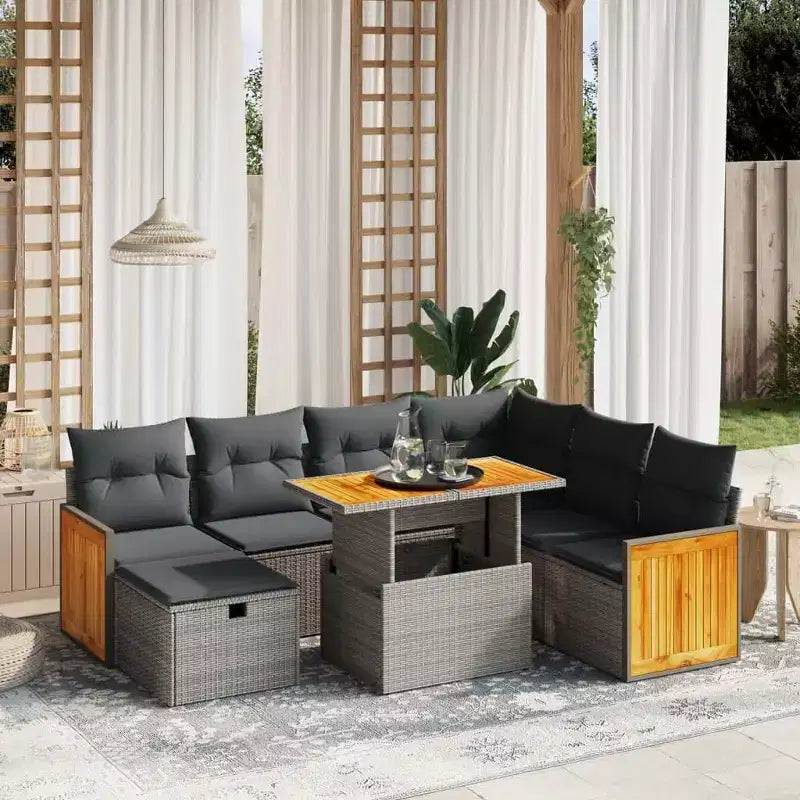 vidaXL Salon de jardin 8 pièces en résine tressée avec coussins, modulable et table réglable