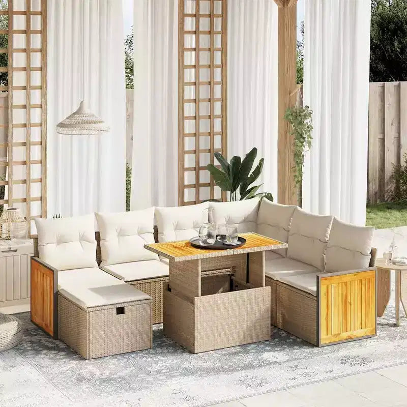 vidaXL Salon de jardin 8 pièces en résine tressée avec coussins, modulable et table réglable
