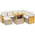 vidaXL Salon de jardin 8 pièces en résine tressée avec coussins, modulable et table réglable