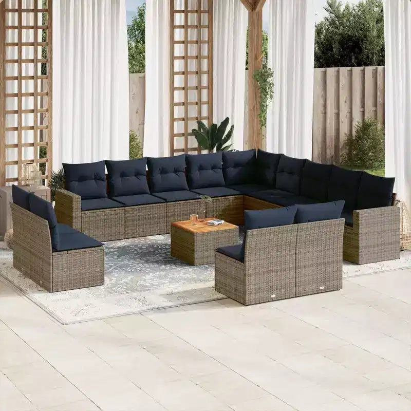 vidaXL Salon de jardin 14 pièces avec coussins en rotin synthétique gris