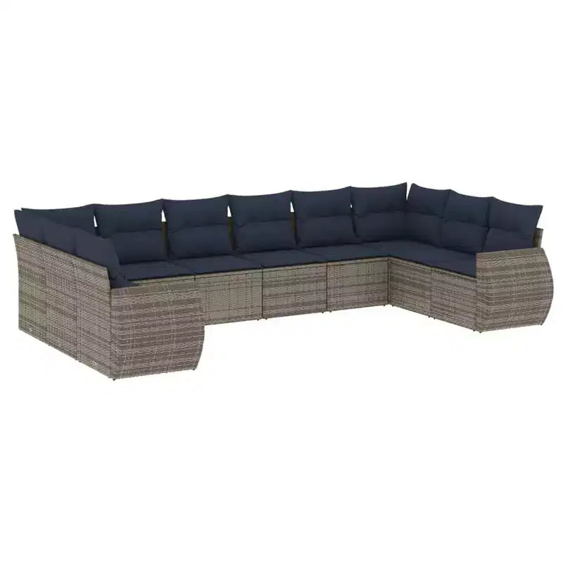 vidaXL 10 Piece Patio Sofa Set with Cushions Gray Poly Rattan