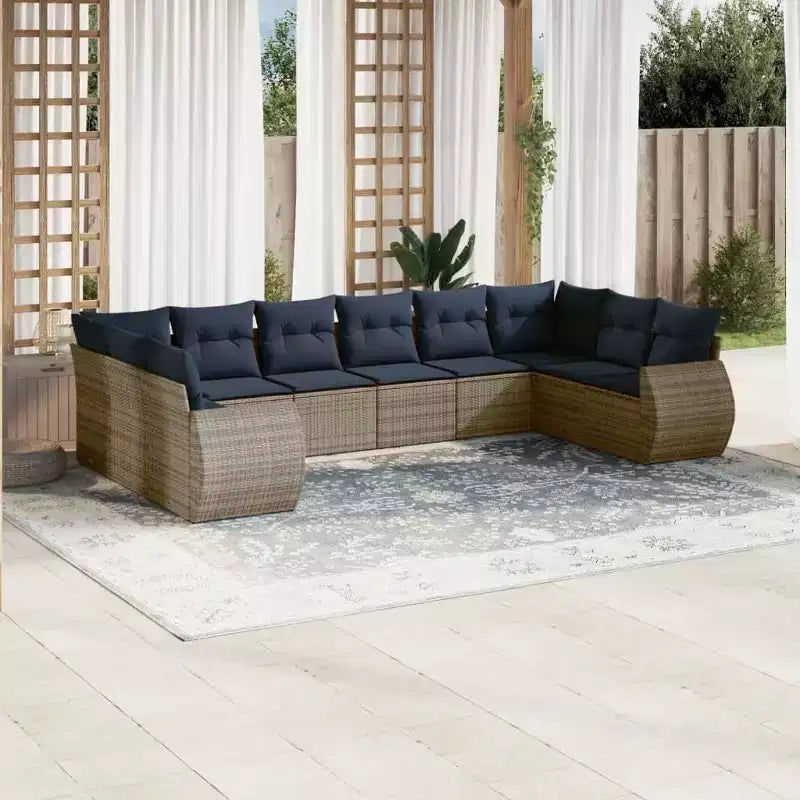 vidaXL Salon de jardin 10 pcs avec coussins Résine tressée Gris