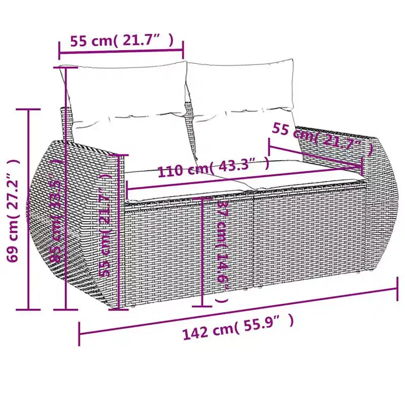 vidaXL Salon de jardin 10 pcs avec coussins Résine tressée Gris