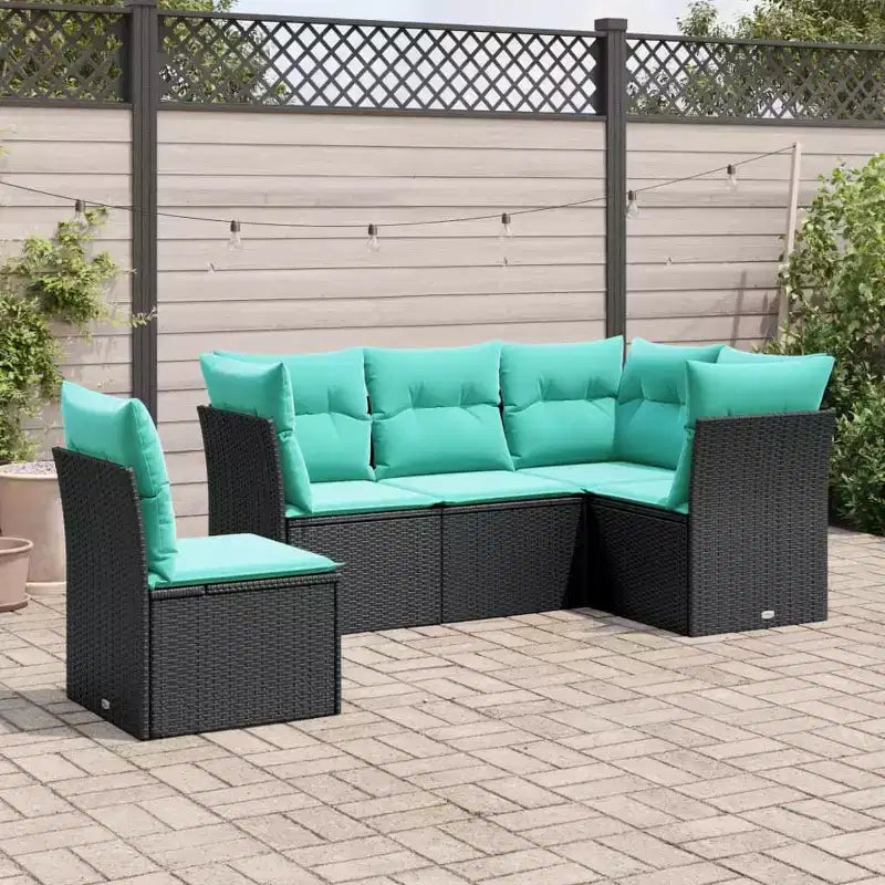 vidaXL Salon de jardin 6 pcs avec coussins résine tressée - Noir et bleu avec table