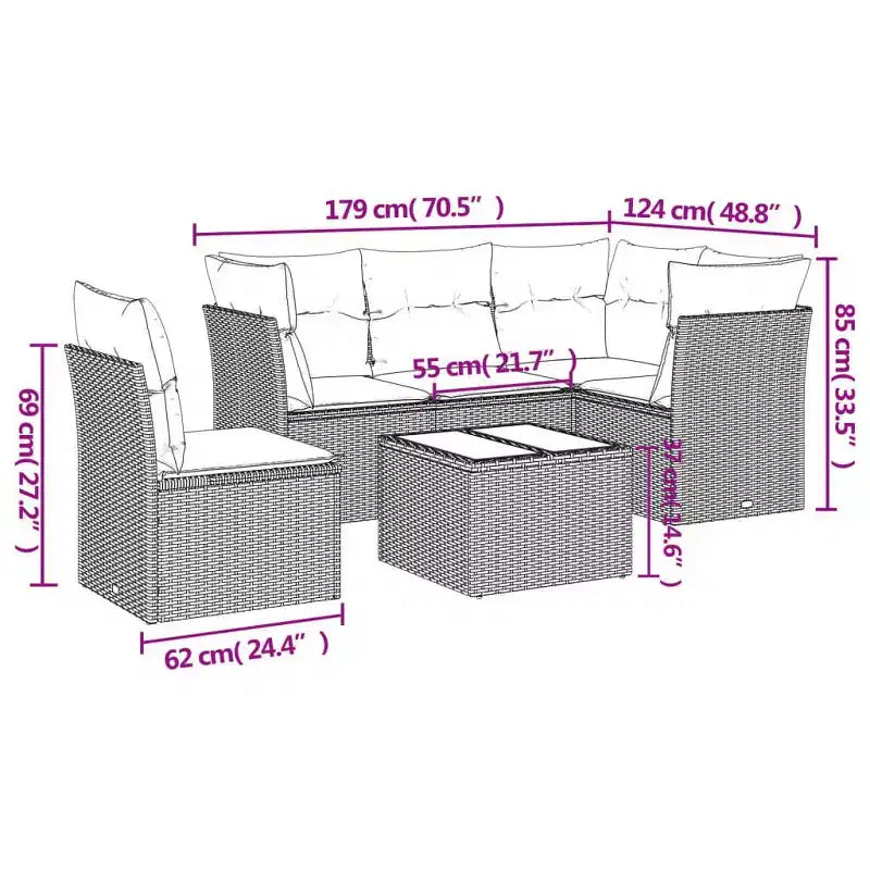 vidaXL Salon de jardin 6 pcs avec coussins résine tressée - Noir et bleu avec table