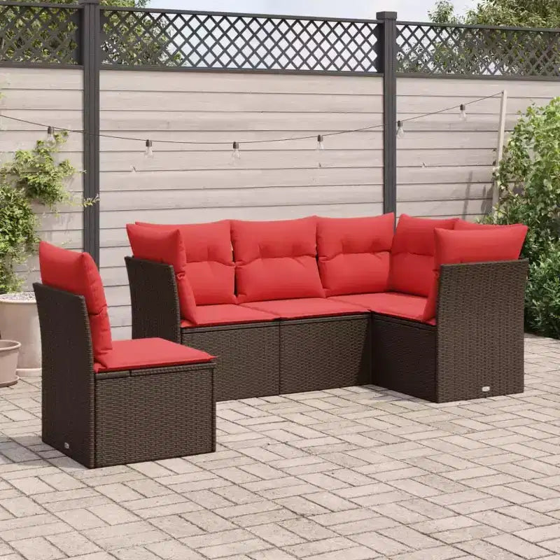 vidaXL Salon de jardin 6 pcs avec coussins résine tressée - Noir et bleu avec table