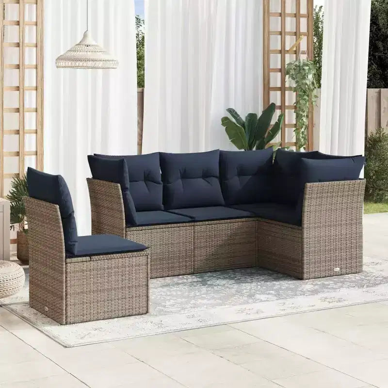 vidaXL Salon de jardin 6 pcs avec coussins résine tressée - Noir et bleu avec table
