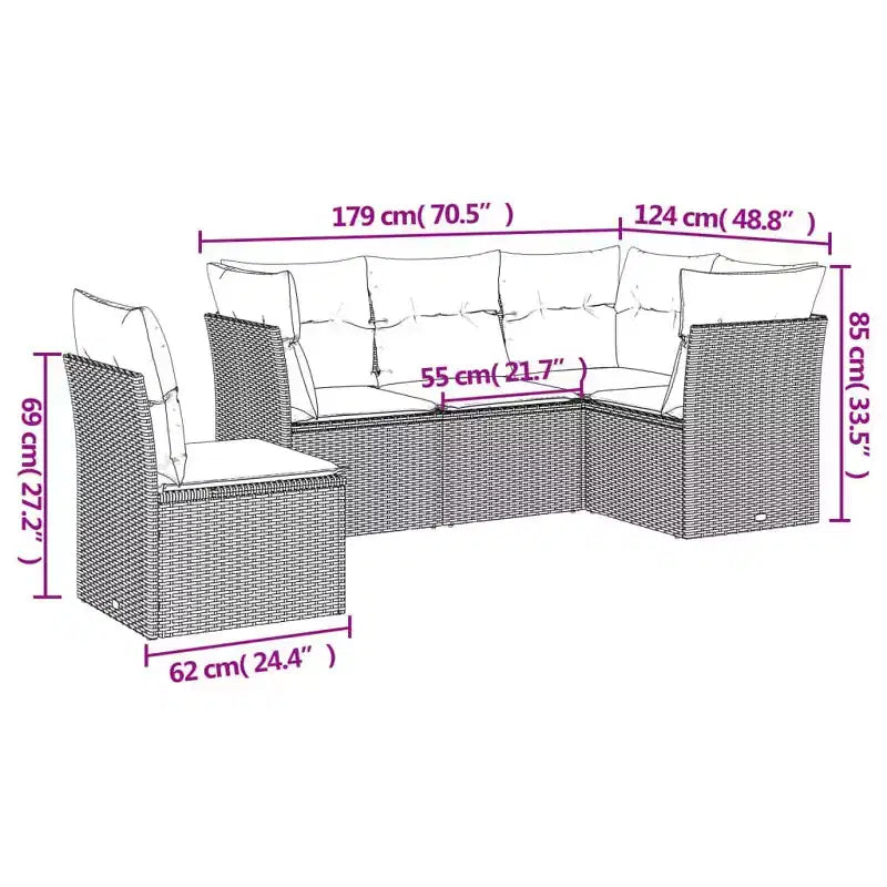 vidaXL Salon de jardin 6 pcs avec coussins résine tressée - Noir et bleu avec table