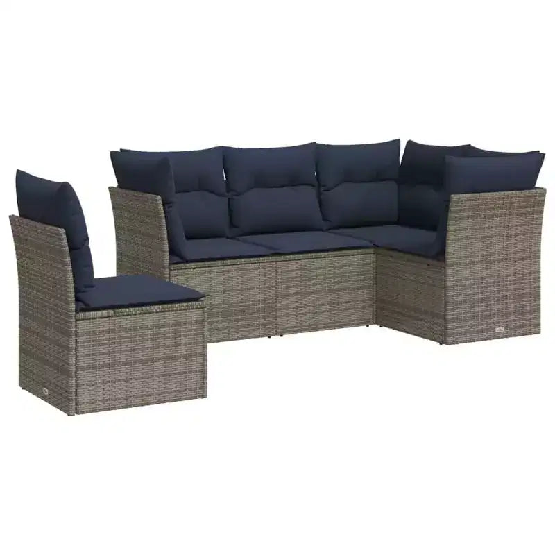 vidaXL Salon de jardin 6 pcs avec coussins résine tressée - Noir et bleu avec table