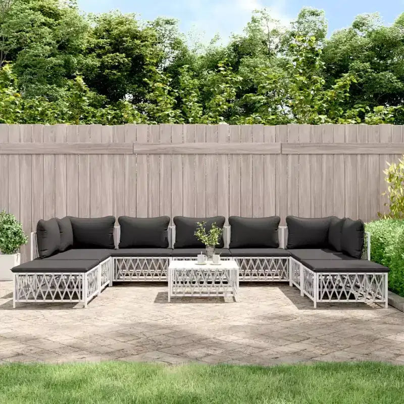 vidaXL Salon de jardin 10 pièces canapé d'angle de jardin avec coussins en acier