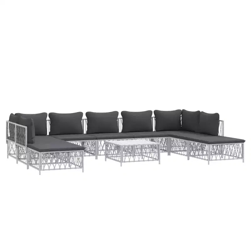 vidaXL Salon de jardin 10 pièces canapé d'angle de jardin avec coussins en acier