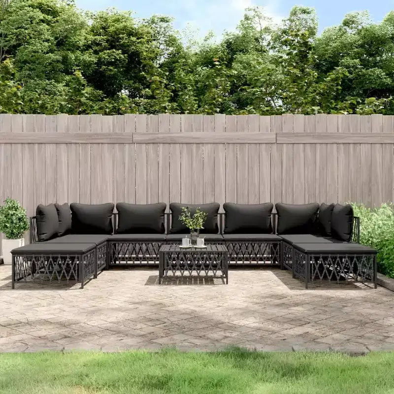 vidaXL Salon de jardin 10 pièces canapé d'angle de jardin avec coussins en acier