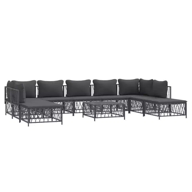 vidaXL Salon de jardin 10 pièces canapé d'angle de jardin avec coussins en acier