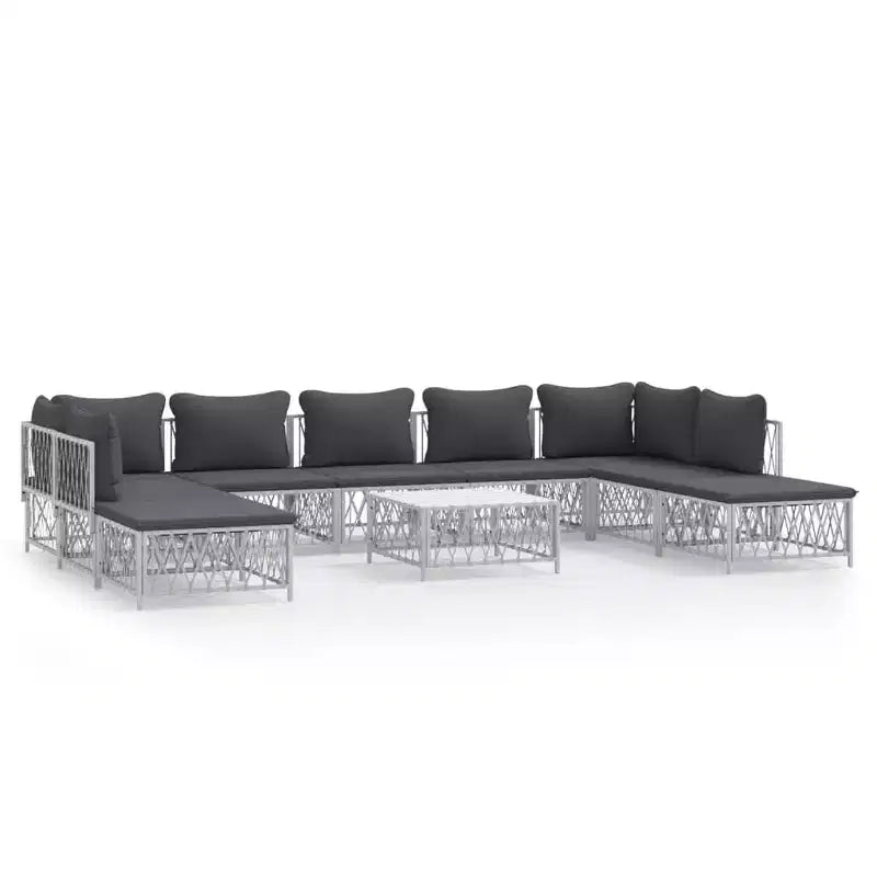 vidaXL Patio Furniture Set 10 Piece Garden Sectional Sofa with Cushions Steel