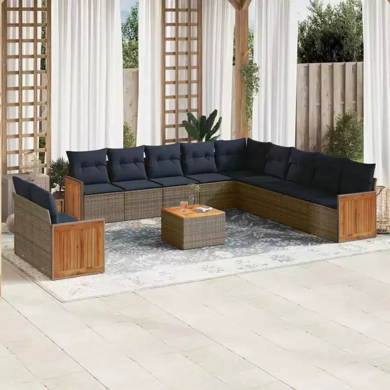 vidaXL Salon de jardin avec coussins, 12 pièces, résine tressée