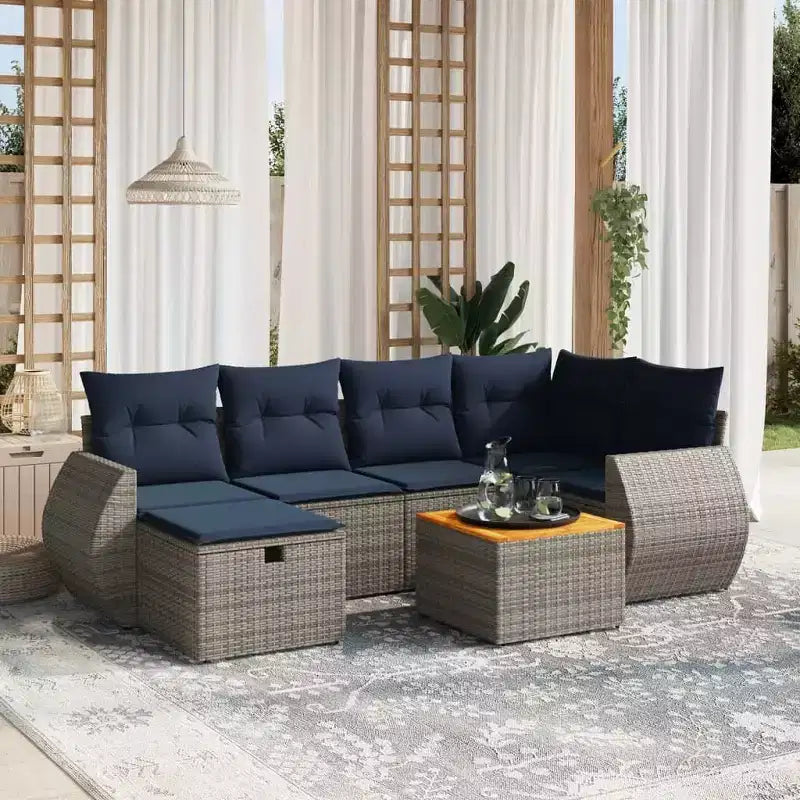 vidaXL Ensemble de canapés de jardin 7 pièces avec coussins, résine tressée