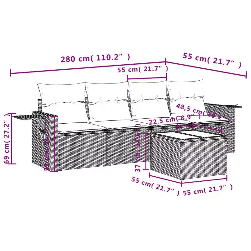 vidaXL Ensemble de canapés de jardin 5 pcs avec coussins en résine tressée