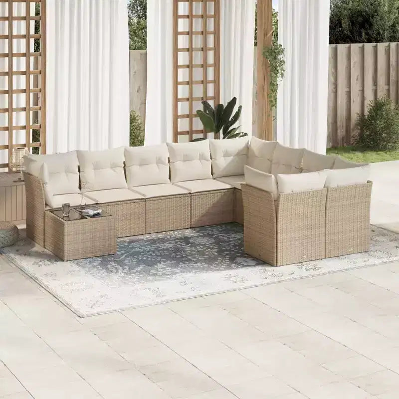 vidaXL Salon de jardin avec coussins 10 pièces en résine tressée