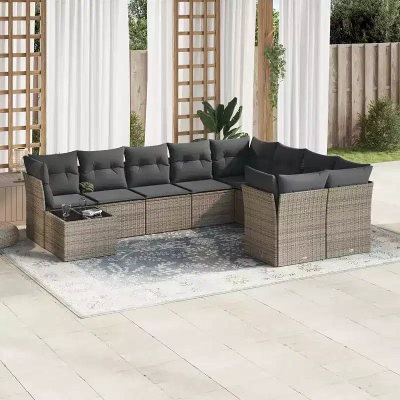 vidaXL Salon de jardin avec coussins 10 pièces en résine tressée