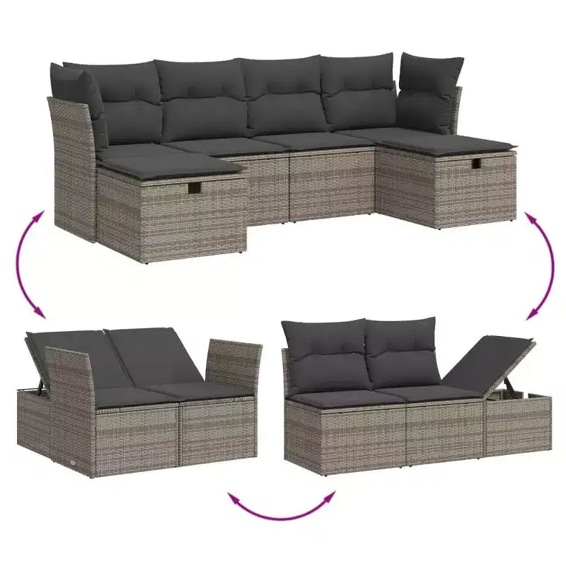 vidaXL Salon de jardin 6 pièces avec coussins en résine tressée, plusieurs couleurs et modèles