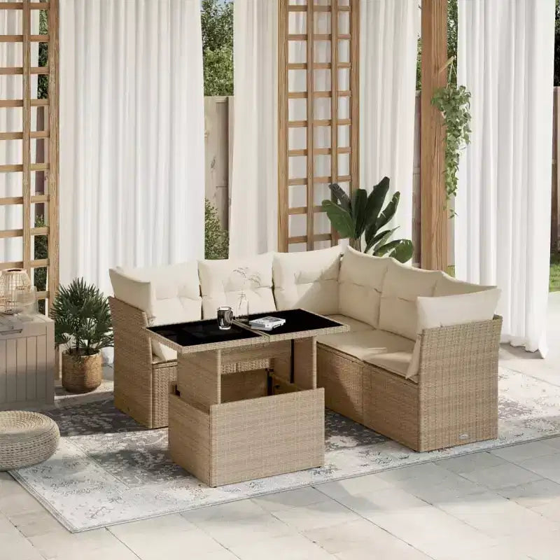 vidaXL Salon de jardin 6 pièces avec coussins, en résine tressée, modulable, table réglable, plusieurs couleurs