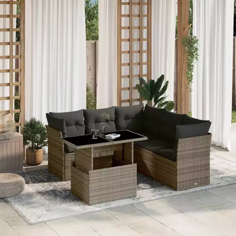 vidaXL Salon de jardin 6 pièces avec coussins, en résine tressée, modulable, table réglable, plusieurs couleurs