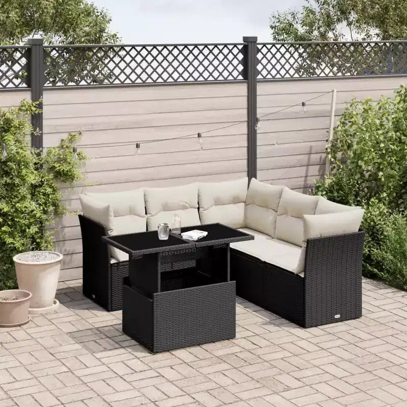 vidaXL Salon de jardin 6 pièces avec coussins, en résine tressée, modulable, table réglable, plusieurs couleurs