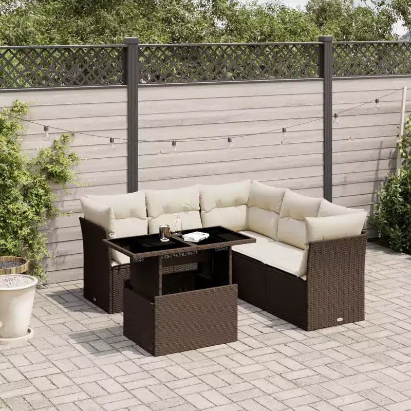 vidaXL Salon de jardin 6 pièces avec coussins, en résine tressée, modulable, table réglable, plusieurs couleurs