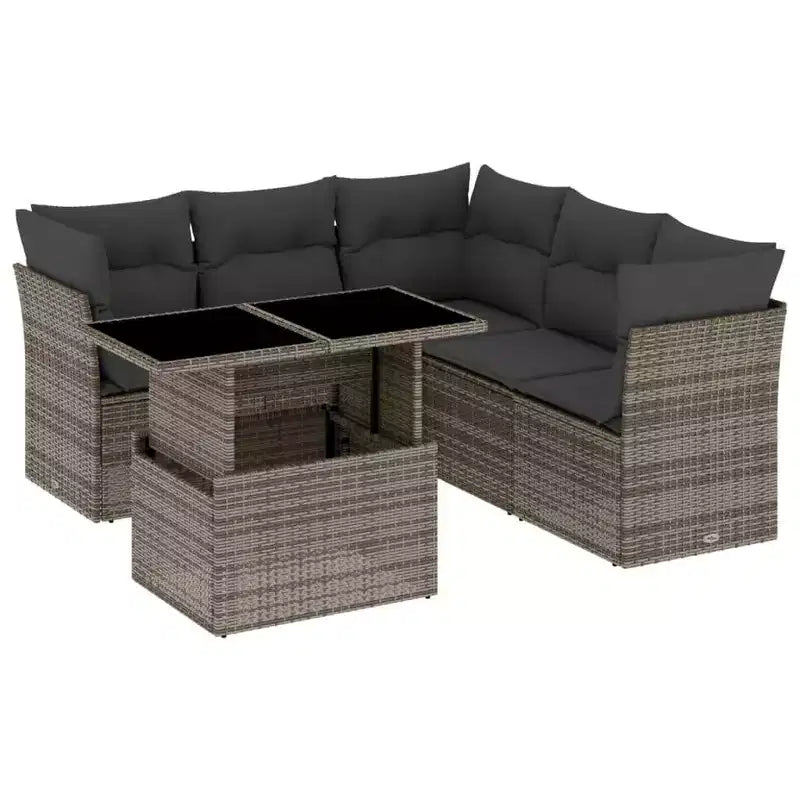 vidaXL 6 Piece Patio Sofa Set with Cushions, Poly Rattan, Modular Outdoor Sectional, Adjustable Table, Multiple Colors