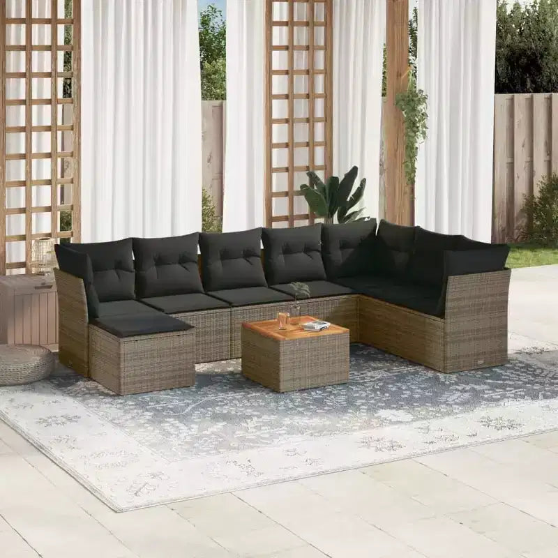 vidaXL Ensemble de canapés de jardin 9 pièces avec coussins résine tressée gris (États-Unis seulement)