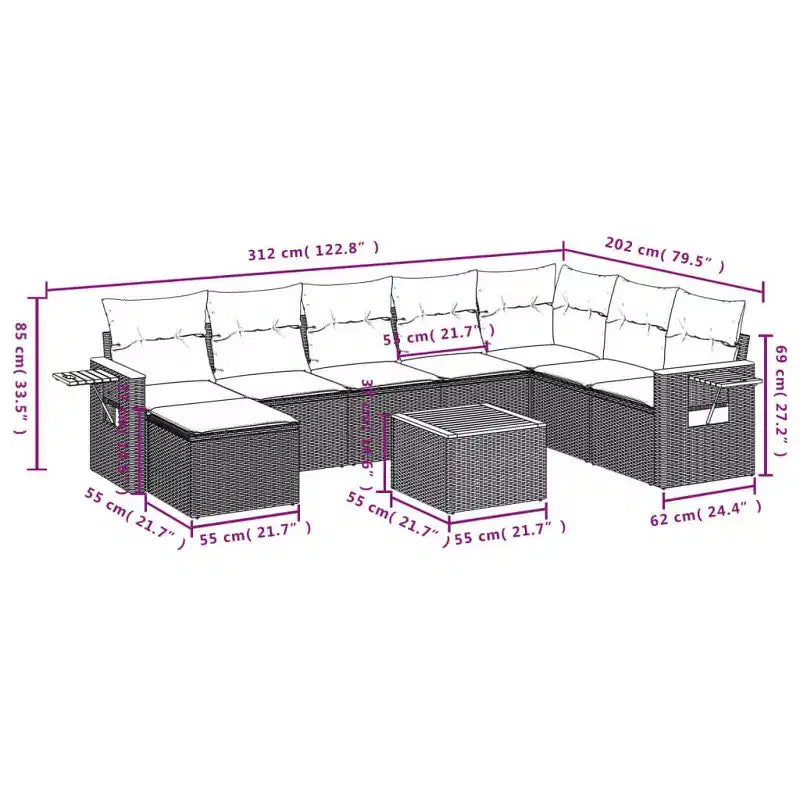 vidaXL Ensemble de canapés de jardin 9 pièces avec coussins résine tressée gris (États-Unis seulement)