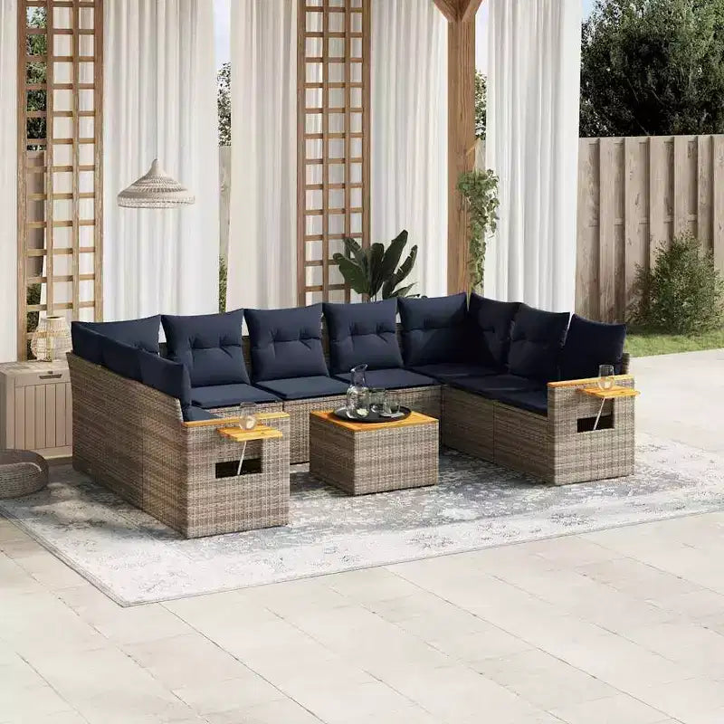 vidaXL Ensemble de canapés de jardin 10 pièces avec coussins en rotin synthétique gris (États-Unis seulement)